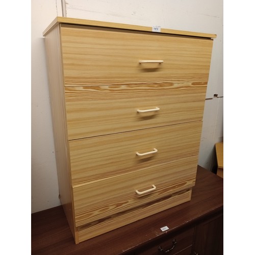 1472 - 4 DRAWER LIGHT WOODEN CHEST OF DRAWERS, 70 W X 92 H X 40 D CM