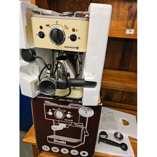 1491 - DUALIT ESPRESSIV COFFEE MACHINE (CREAM) COMPLETE LIGHT USE GOOD WORKING ORDER BOXED WITH MANUAL