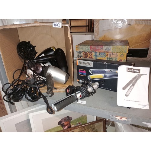 1493 - LARGE COLLECTION OF HAIRDRYERS AND LIKE NEW BABYLISS CERAMIC STRAIGHTENERS