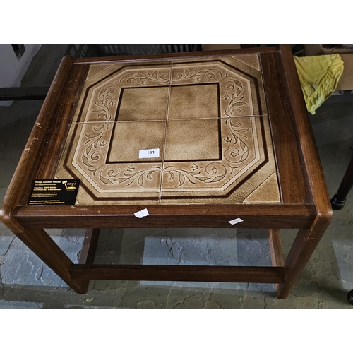 181 - Lovely 1970's style tile topped wooden coffee table, measures approx 54x45cm