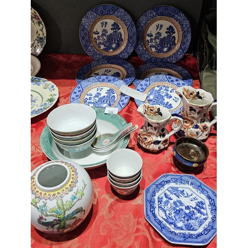 133 - Large mixed ceramics selection including Alfred Meakin rare Transferware Manghu Pattern plates, love... 