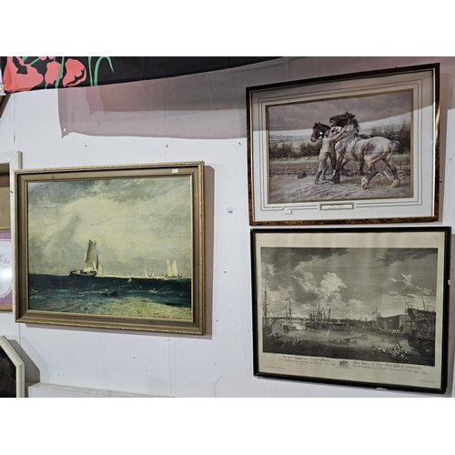 348 - Lovely selection of 2 framed and glazed prints of nautical and farm scenes, together with a large fr... 