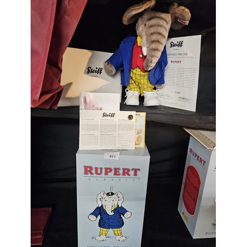 411 - Steiff Edward Trunk from the Classic Rupert the Bear series. Complete with COA and original box