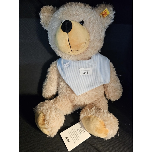 413 - Steiff Charly soft plush bear 012532 with blue striped bib decorated with an embroidered anchor.