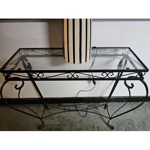 600A - CLASSIC STYLISH WROUGHT METAL AND GLASS NARROW DETAIL TABLE
