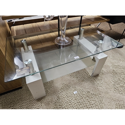614 - MODERN GLASS AND CHROME AND WOODEN COFFEE TABLE FROSTED GLASS SHELF 
60cm deep x 100cm wide x 42cm h... 