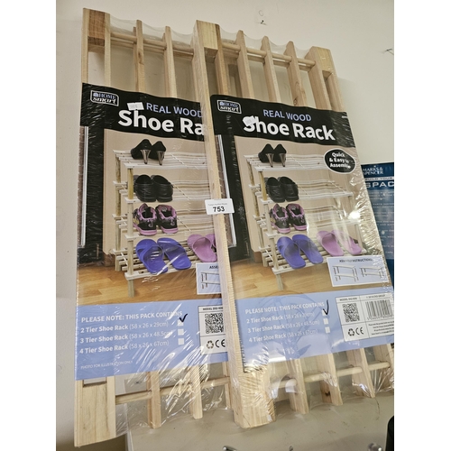 753 - TWO REAL WOOD SHOE RACKS