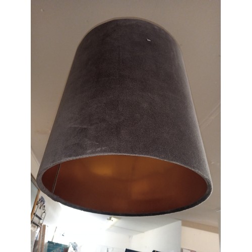 603A - QUALITY DARK GREY LARGE VELVET TOUCH CEILING SHADE WITH GOLD INSIDE. 41 H X 37 DIAMETER