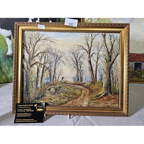 137 - Highly detailed original painting by local artist Noel Green, in wooden frame