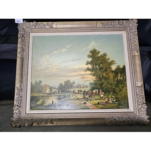 360 - A fine oil painting by Barbara Gudrun Sibbons. A rural scene showing a group of women collecting was... 