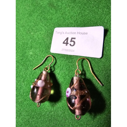 45 - Retro decorative glass bead dangly earrings