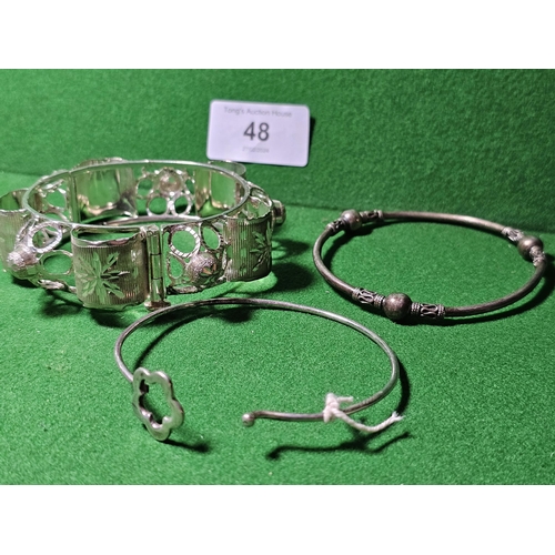 48 - 3 decorative solid silver  bangles all marked 925