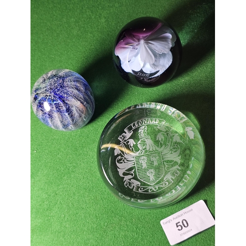 50 - Caithness glass blue rose paperweight, Pembrokeshire Avondale Glass paperweight and clear Leonard co... 