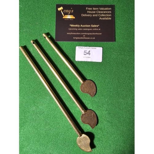 54 - 3 brass leaf shaped cabinet locking pins