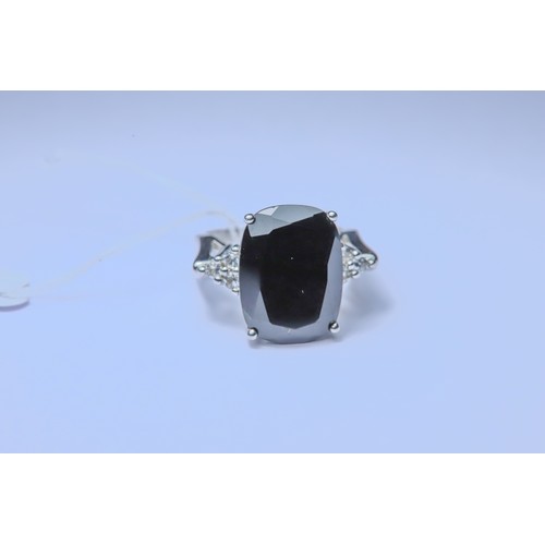 456 - 2 x silver rings 1 x black spinal gemstone 1 x Madagascan blue apetite gemstone both with CoA