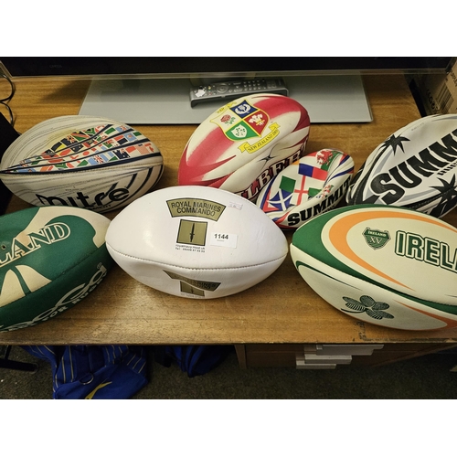 1144 - GREAT CONDITION RUGBY BALL lot, Royal Marine Commando, Summit and a range of International branding