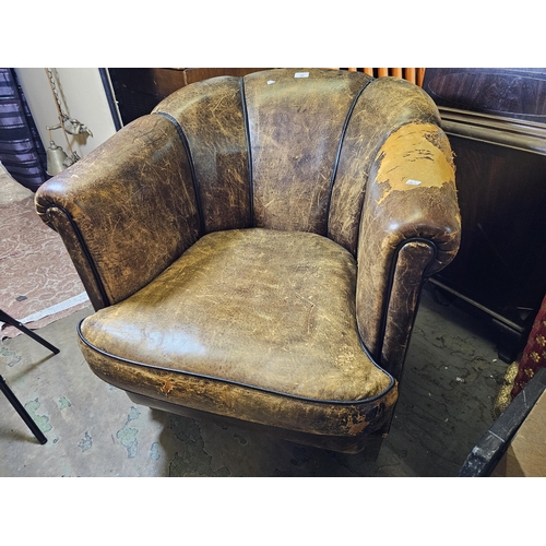 92 - Beautiful Vintage Antique leather club armchair