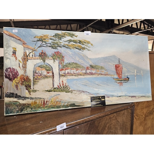 139 - Original painting on canvas of a coastal scene, signed Mirano