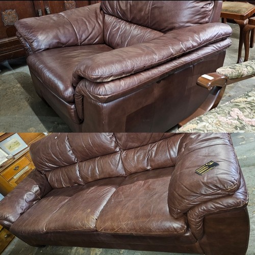 269 - 244 AND 269! MATCHING Large leather 3 seater brown sofa AND Large leather armchair  good condition.