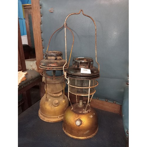 * 2 LARGE ANTIQUE PARAFFIN LAMPS