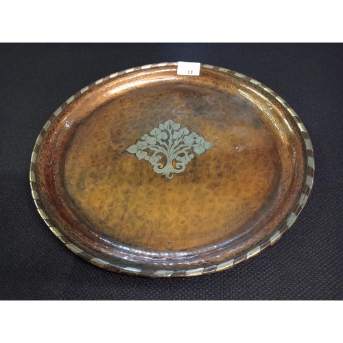 11 - Hugh Wallis Arts and crafts copper tray with pewter inlaid detail Marked HW stunning condition