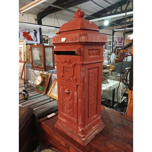 2 - Vintage cast red letter box, very heavy 39'' tall