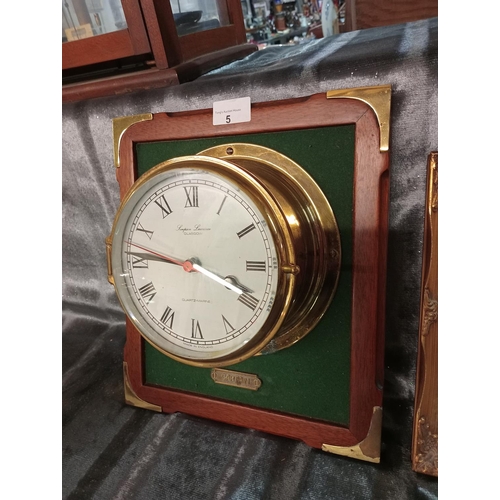 5 - Captains clock mounted on wooden plinth