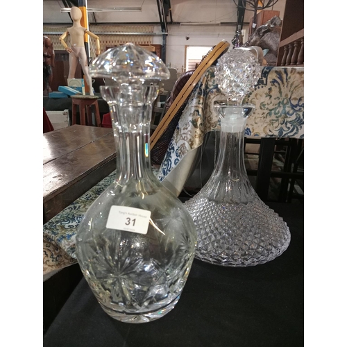 31 - 2 x cut glass decanters both excellent order