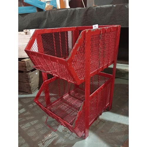 54 - 2 x red industrial mid century wire trays