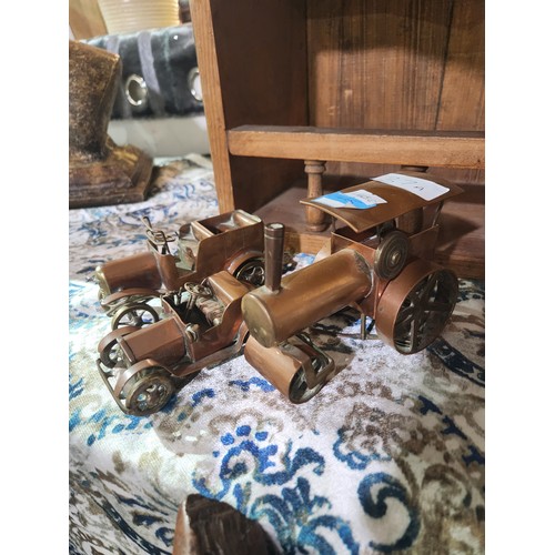 37A - Brass and copper model cars and train