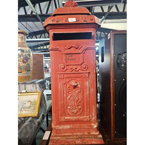 2 - Vintage cast red letter box, very heavy 39'' tall