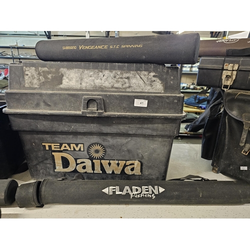 41 - One team Daiwa  fishing box and two fly fishing rod holders