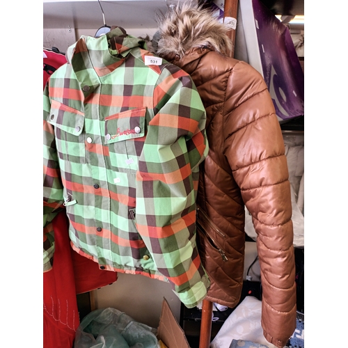 531 - 2 good condition winter Coats. One a brown ladies coat from F and F in size 10. The other a green an... 