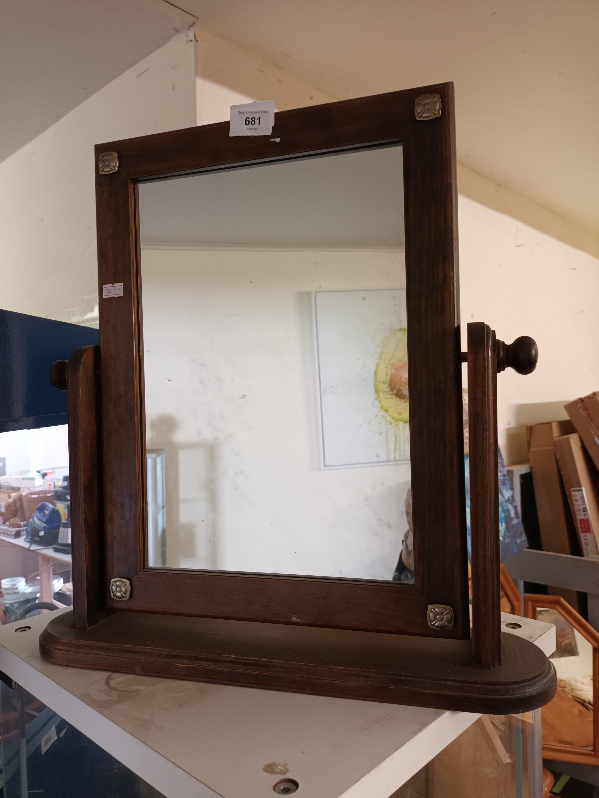 Wood framed swivel dressing table mirror.