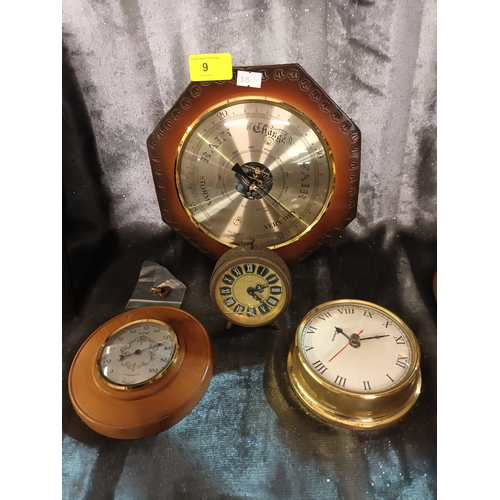 9 - Set of 4 assorted clocks and barometers.