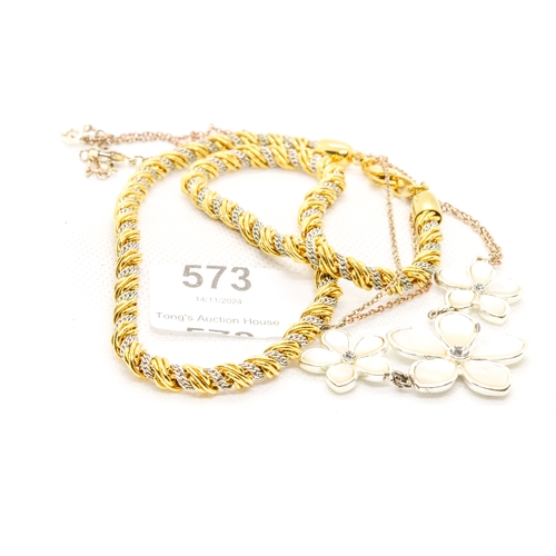 573 - Stunning designerware Monet necklaces. One with gilt silver colour and the other with white pearly f... 