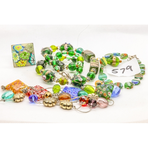 579 - Beautiful Murano glass style necklaces and bracelets with a polymer clay ring of an adjustable size