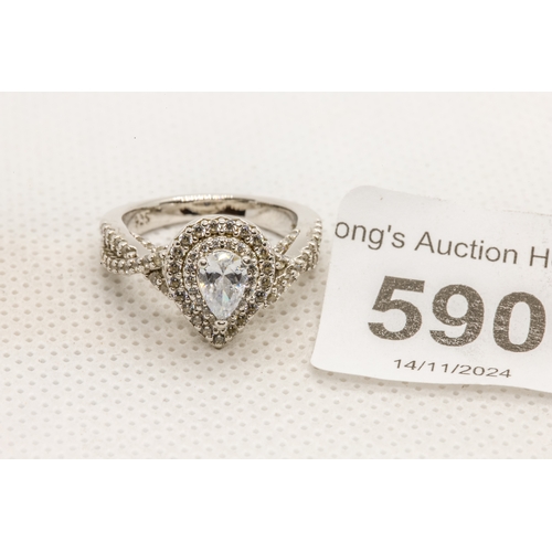 590 - Gorgeous 925 silver ring with large pear cut cubic zircona size I1/2