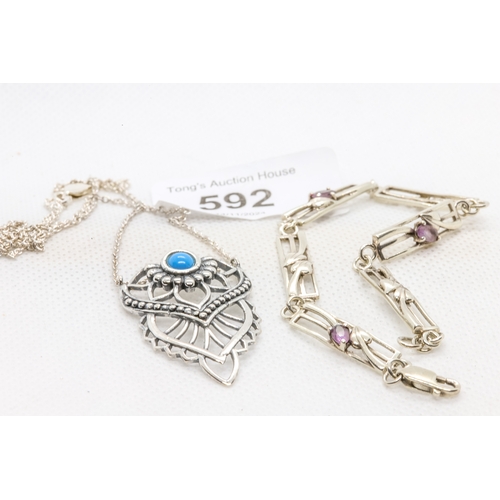 592 - Pretty 925 silver necklace and bracelets, 14.8g