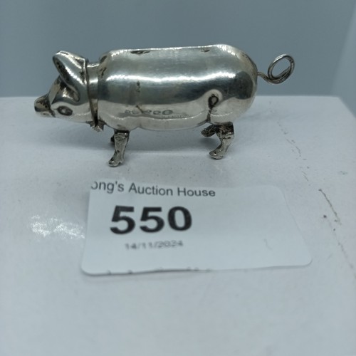 550 - Antique silver pig vesta case