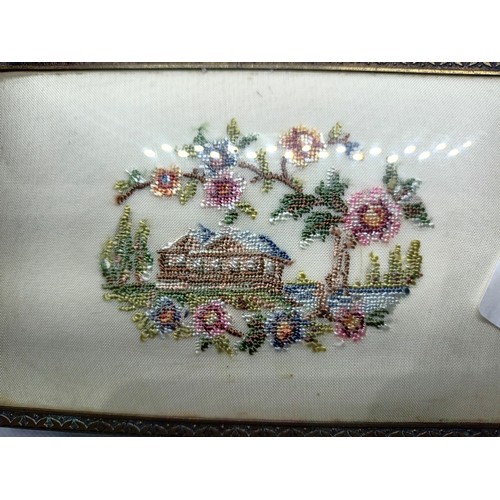 646 - Vintage jewellery box with embroidered top together with vintage powder compact, boxed modern quartz... 