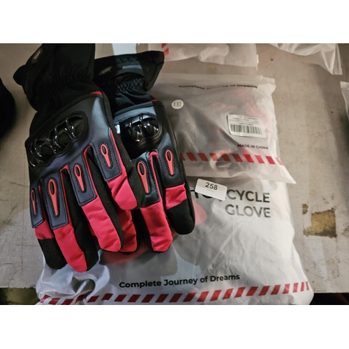 258 - TWO NEW PAIRS OF MOTOR CYCLE GLOVES