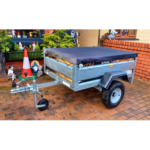 576 - AS NEW , LITTLE USE, ERDE 143 TOWING TRAILER 144 X 99 X 35CM  6' X 3'52 600KGS GROSS. ALSO HAS EXTRA... 