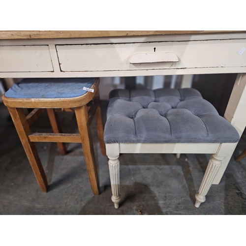 1019 - A wooden kitchen stool and a dressing table stool