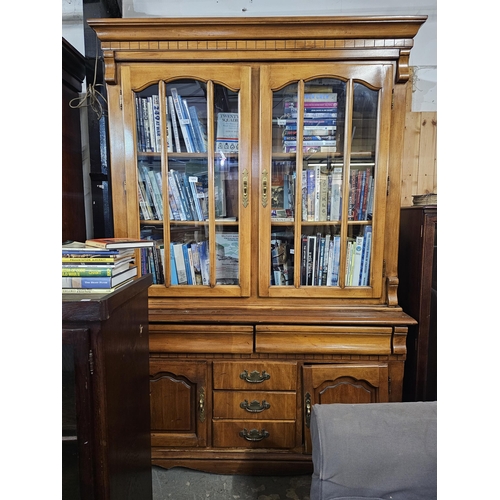 1074 - Quality large wooden dresser with a display top having 2 glass panel doors over drawers and cupboard... 