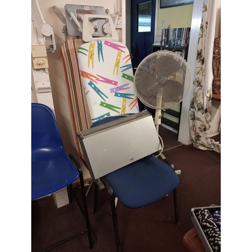 1219 - Electric convection heater together with 2 ironing boards, office chair and a floor standing electri... 