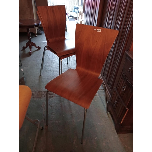 1401 - 3 STACKABLE SOLID WOOD VENEERED CHAIRS WITH CROME LEGS