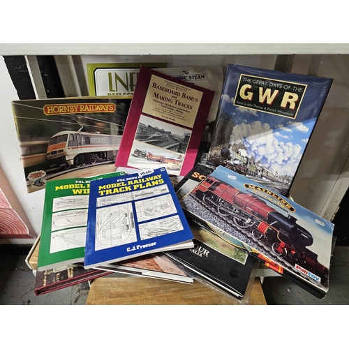 1506 - JOB LOT OF RAILWAY BOOKS, GWR, HORNBY, TRACKPLANS, STEAM RAILWAY ALSO BOX OF RAILWAY MAGAZINES