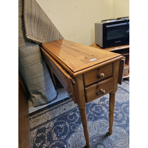 1515 - LOVELY PINE LONG NARROW DROP LEAF TABLE WITH DRAWERS