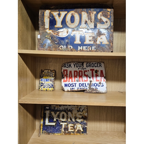 2157 - Set of 4 genuine vintage metal enamel advertising signs, Lyons Tea, Barrs Tea and Glove metal polish